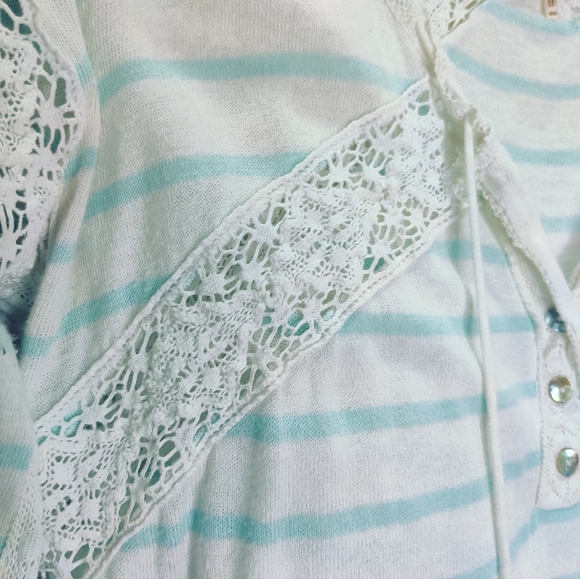 FREE PEOPLE "Vintage" blue and white stripe KNITTED& Laced long sleeve*M*Cinched - Picture 12 of 12